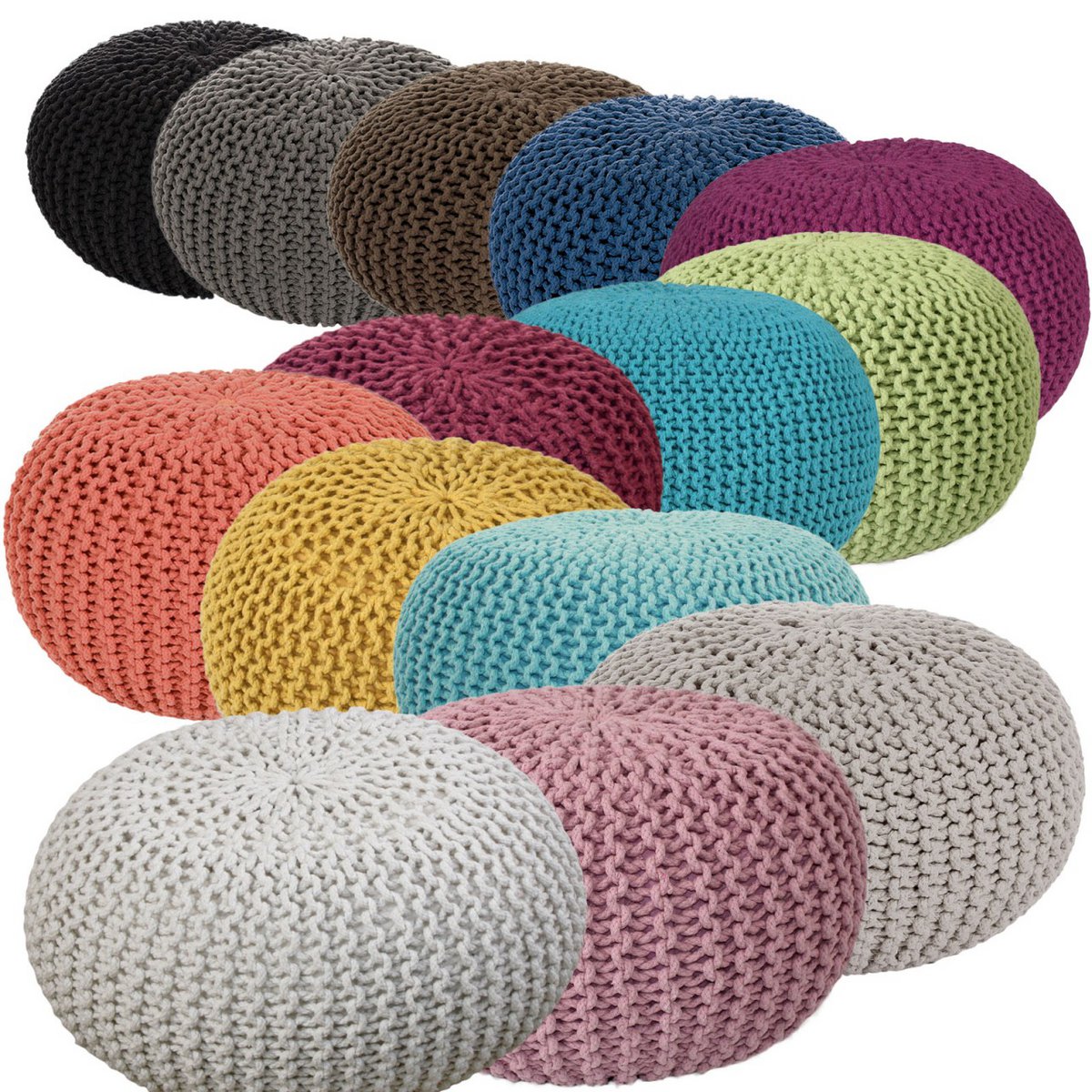 Pouf Ø 55 cm Strickhocker Sitzpouf Sitzpuff Bodenkissen Grobstrick-Optik extrahoch Höhe 37 cm