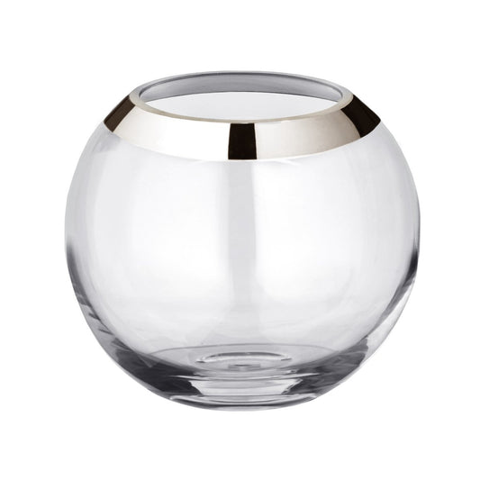 EDZARD Vase Kugelvase Mirinde, mundgeblasenes Kristallglas mit Platinrand, H 18 cm, ø 20 cm,Öffnung ø 10 cm