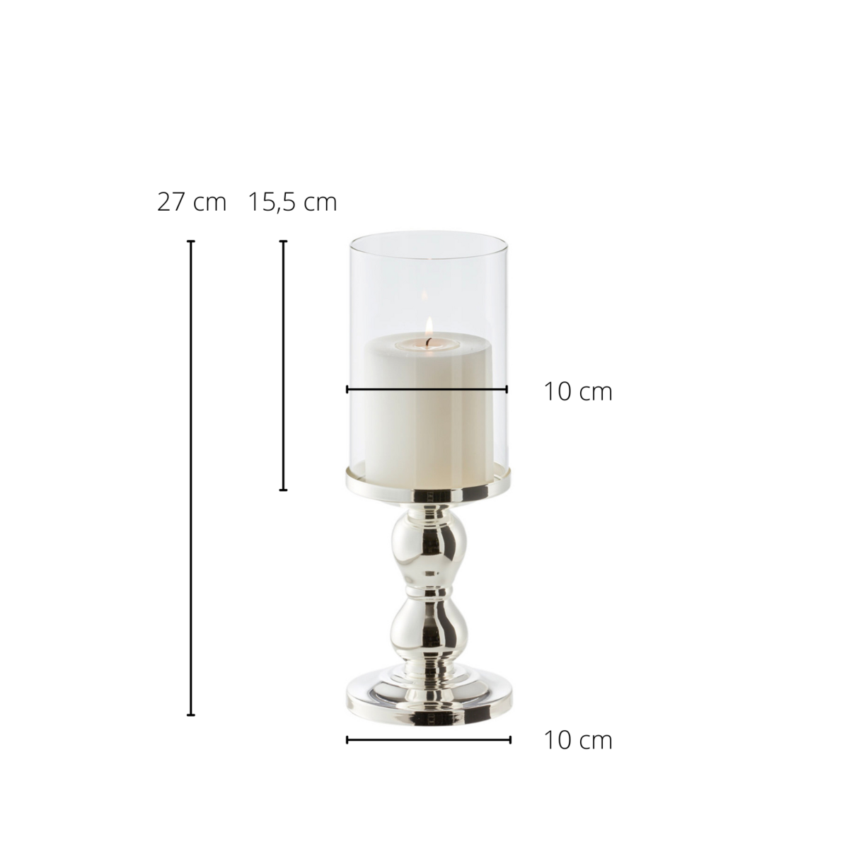 EDZARD Windlicht Mascha, edel versilbert, anlaufgeschützt, Höhe 28 cm, für Kerzen bis Durchmesser 10 cm