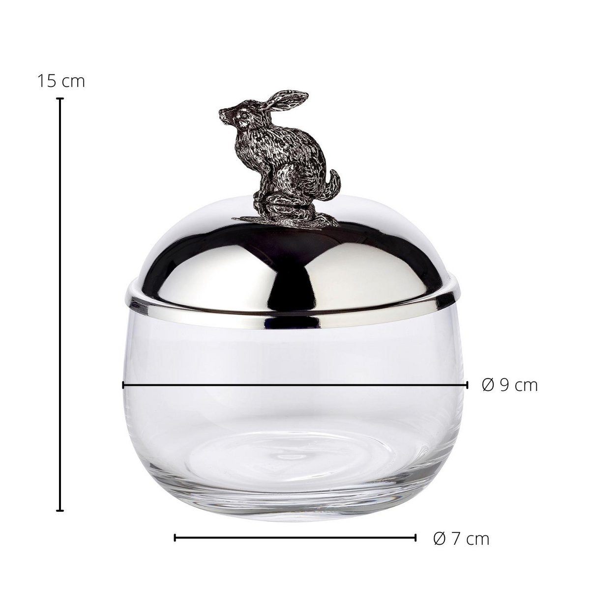 EDZARD Dose Vorratsglas Hase, Deckel edel versilbert und anlaufgeschützt, Höhe 12 cm, Durchmesser 9 cm