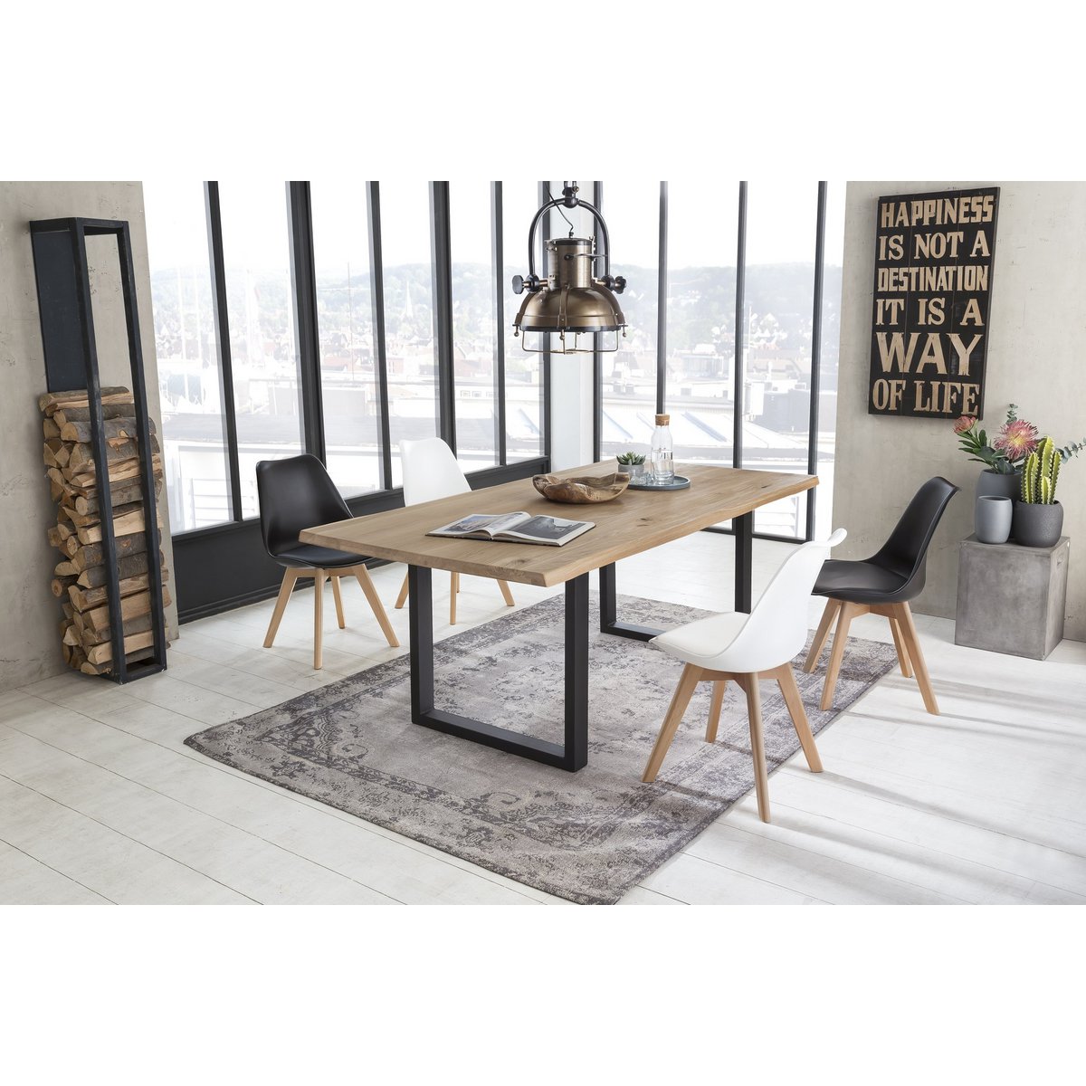 Tisch 180x90 cm, Wildeiche, schwarzes Gestell