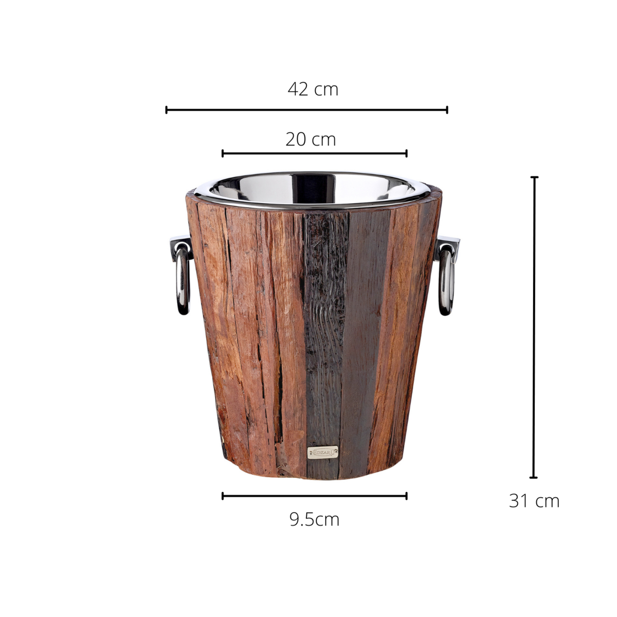 EDZARD Weinkühler Flaschenkühler Providence, Teakholz, Edelstahl glänzend vernickelt, H 28 cm, Gewicht 4 kg