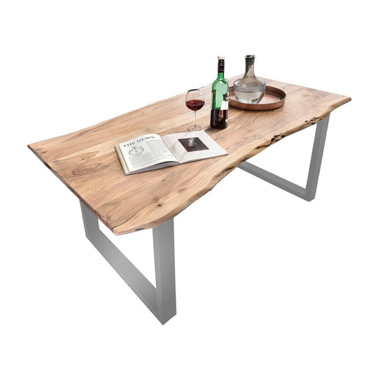 Tisch 140 x 80 cm, Platte natur, Gestell silber
