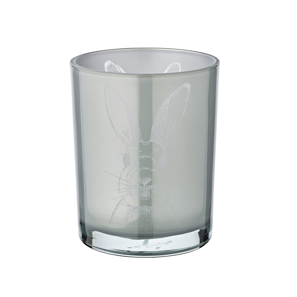 Windlicht Hase (Höhe 12,5 cm, ø 10 cm) in Grau, Teelichthalter, Teelichtglas im mit Hasen-Motiv