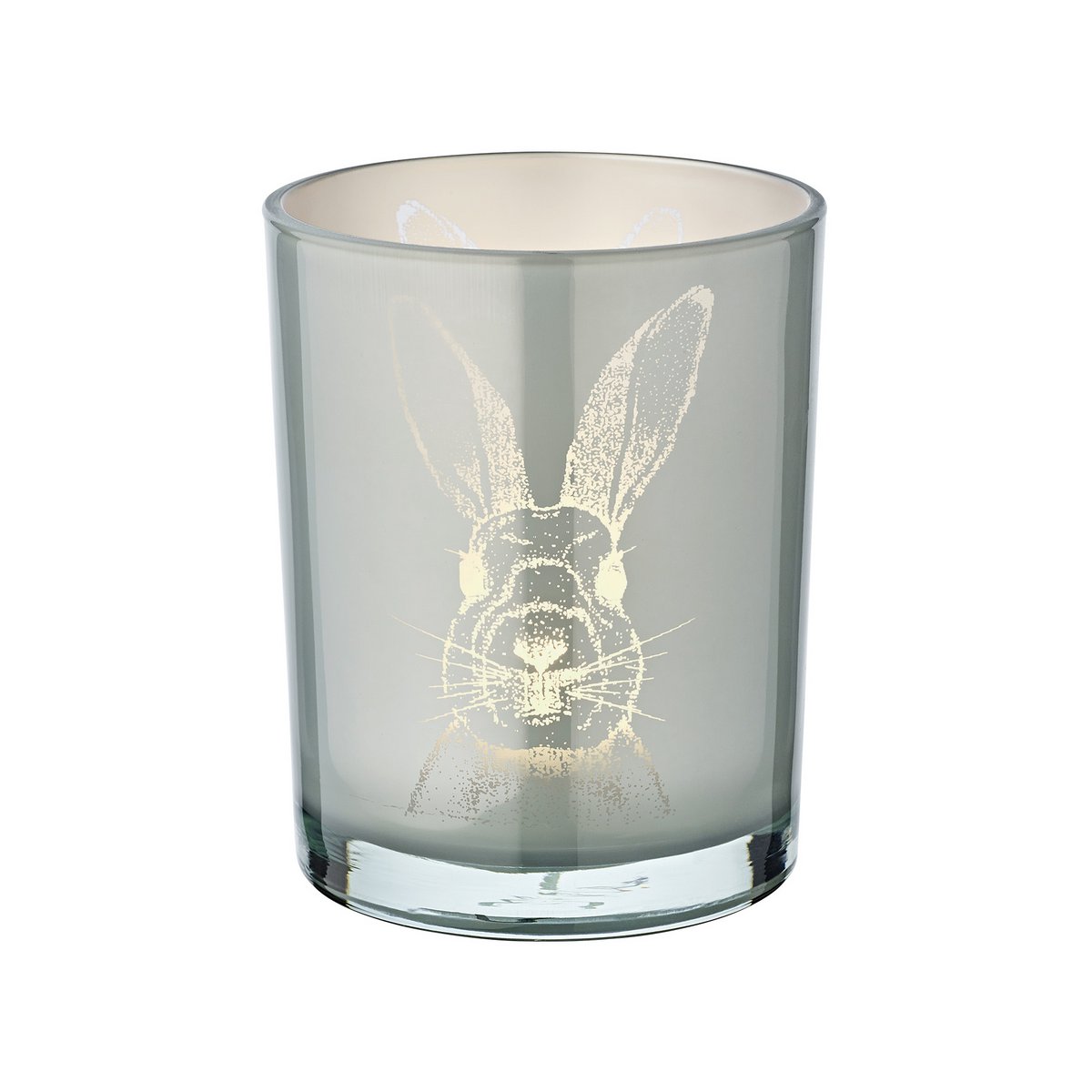 Windlicht Hase (Höhe 12,5 cm, ø 10 cm) in Grau, Teelichthalter, Teelichtglas im mit Hasen-Motiv