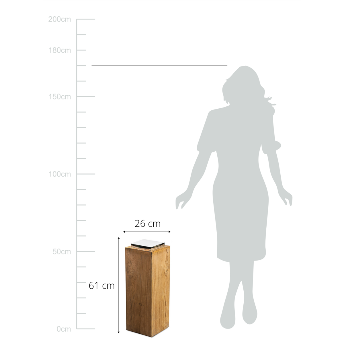 EDZARD Sockel für Laterne Dubai, Teakholz und Edelstahl glänzend vernickelt, Höhe 61 cm, Gewicht 7,4 kg