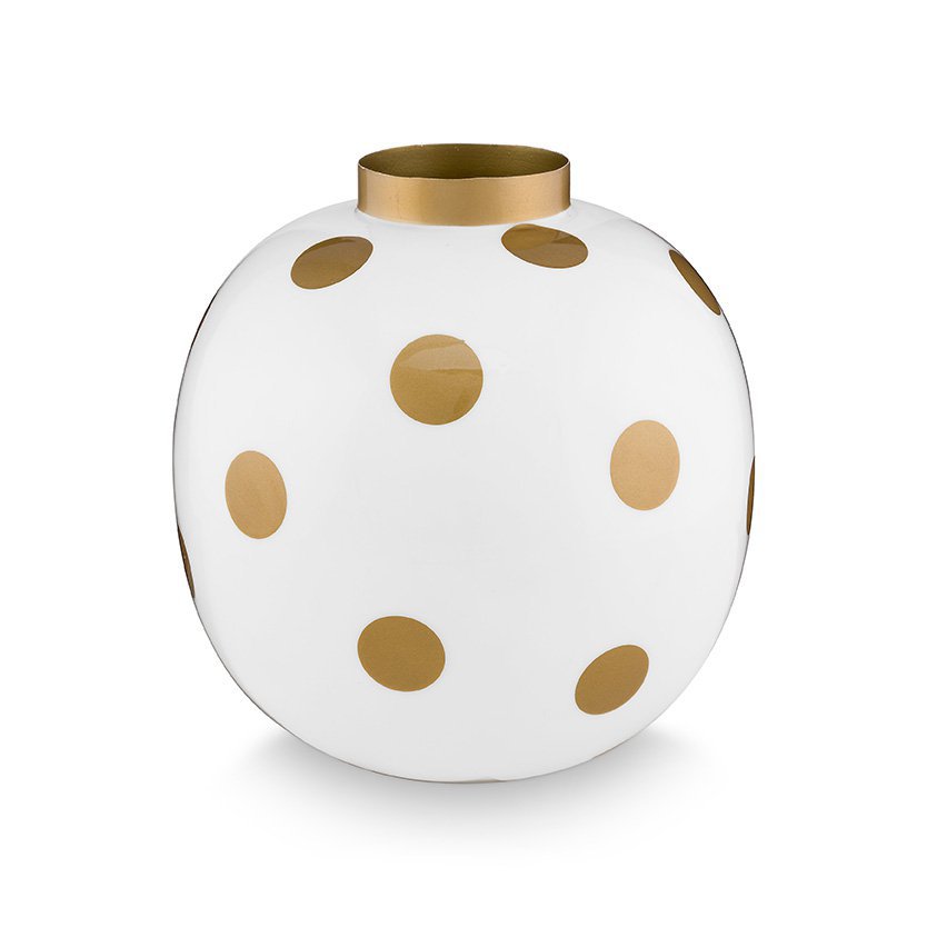 Vase Metal Dots Weiß-Gold 23cm