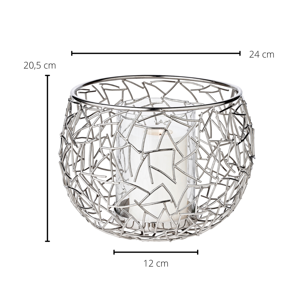 EDZARD Windlicht Milano, Edelstahl glänzend vernickelt, mit Glas, Durchmesser 27 cm, Höhe 19 cm