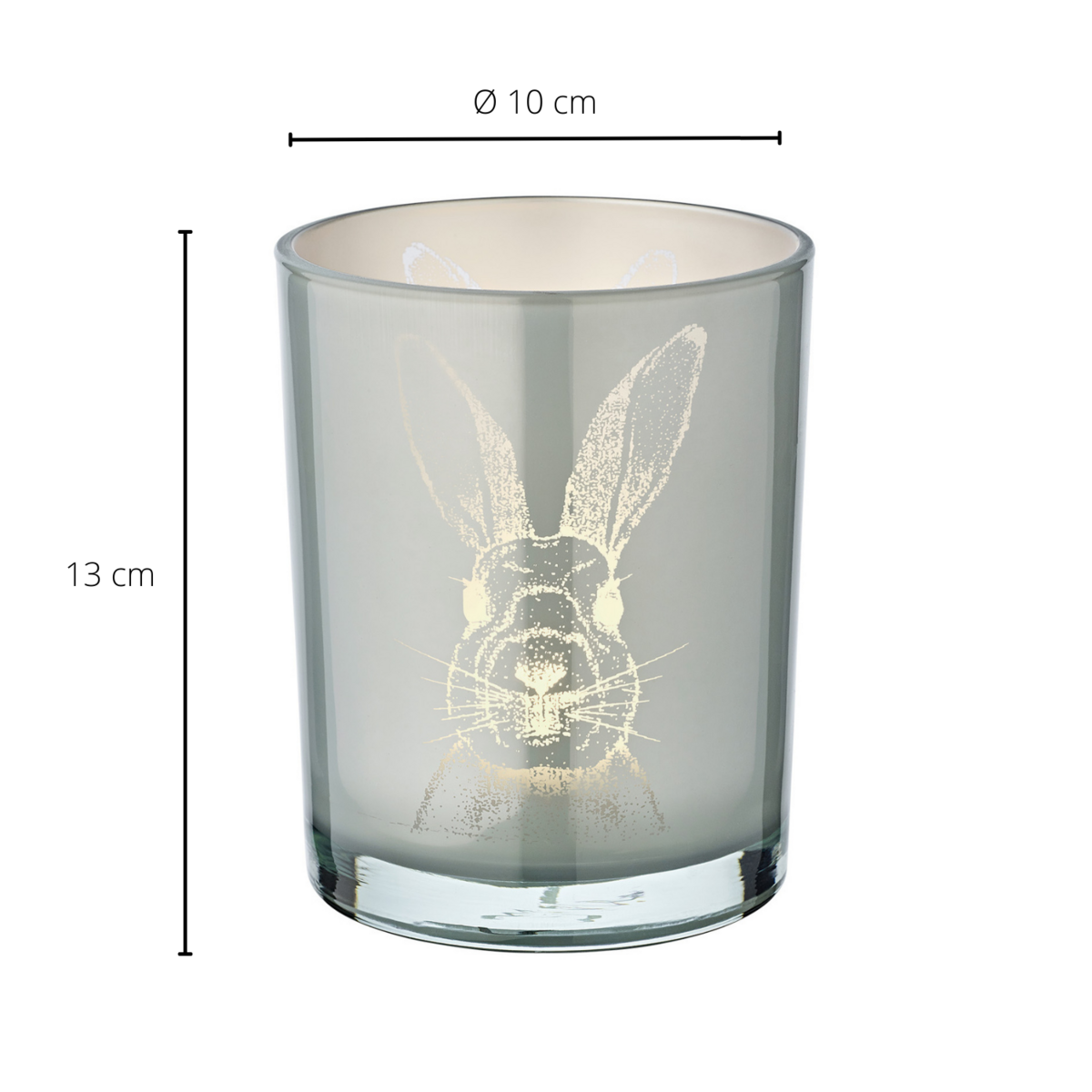 Windlicht Hase (Höhe 12,5 cm, ø 10 cm) in Grau, Teelichthalter, Teelichtglas im mit Hasen-Motiv