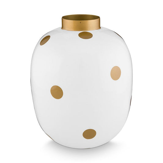 Vase Metal Dots Weiß-Gold 32cm