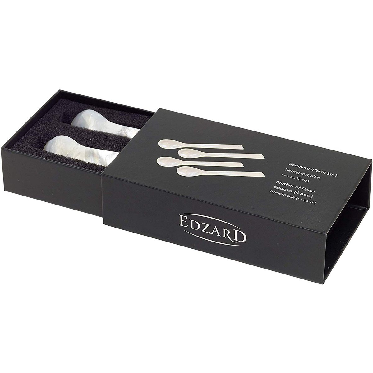 EDZARD 4er Set Perlmuttlöffel Kaviarlöffel Eierlöffel, gerade Ecken, Länge 12 cm