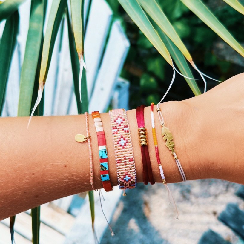 Webarmband Lachs/Bordeaux/Gold