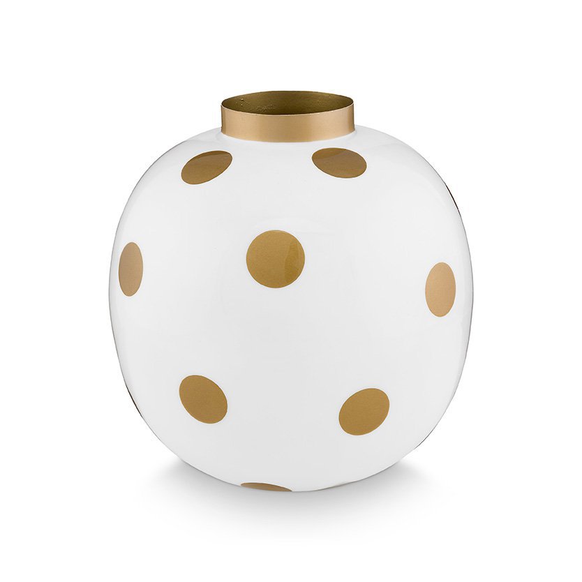 Vase Metal Dots Weiß-Gold 23cm