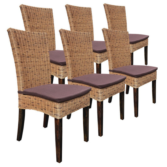 Esszimmer Stühle 6er Set Rattanstühle Wintergarten Korbstühle Cardine cabana Sitzkissen braun