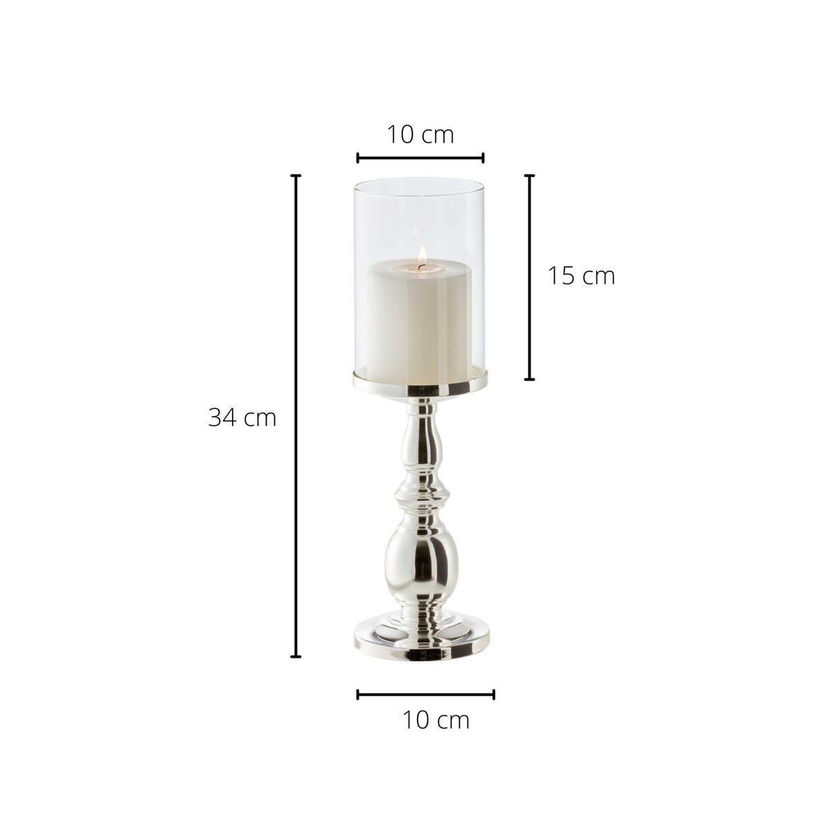 EDZARD Windlicht Mascha, edel versilbert, anlaufgeschützt, Höhe 34 cm, für Kerzen bis Durchmesser 10 cm