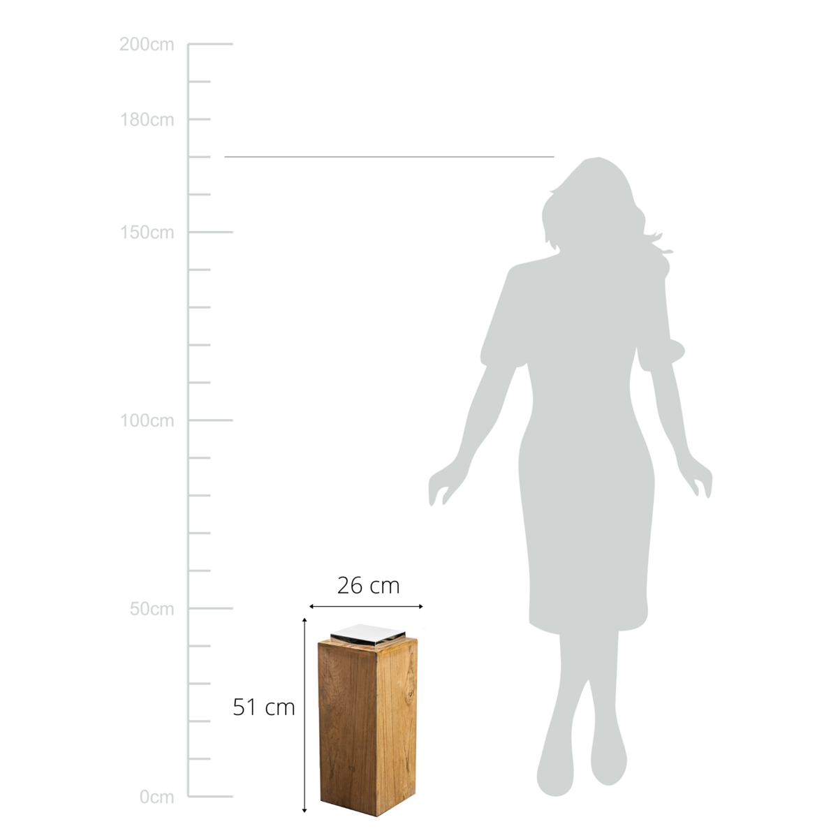 EDZARD Sockel für Laterne Dubai, Teakholz und Edelstahl glänzend vernickelt, Höhe 51 cm, Gewicht 6,1 kg