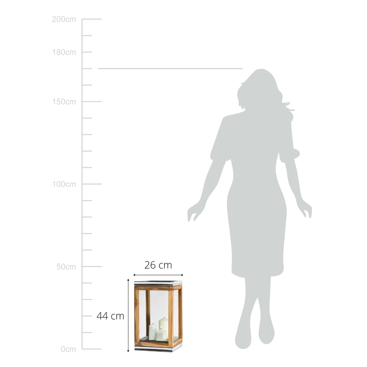 EDZARD Laterne Dubai, Teakholz und Edelstahl glänzend vernickelt, Höhe 44 cm, Gewicht 4,7 kg