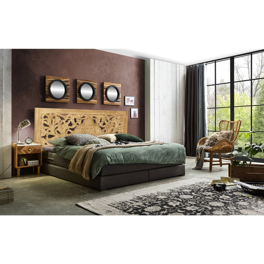 Boxspringbett mit Kopfteil aus Mangoholz