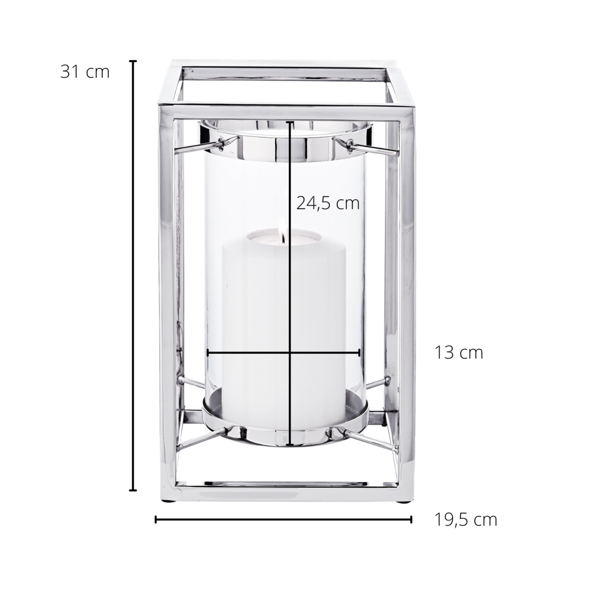 EDZARD Windlicht Banu, Edelstahl vernickelt, mit Glas, Höhe 31 cm