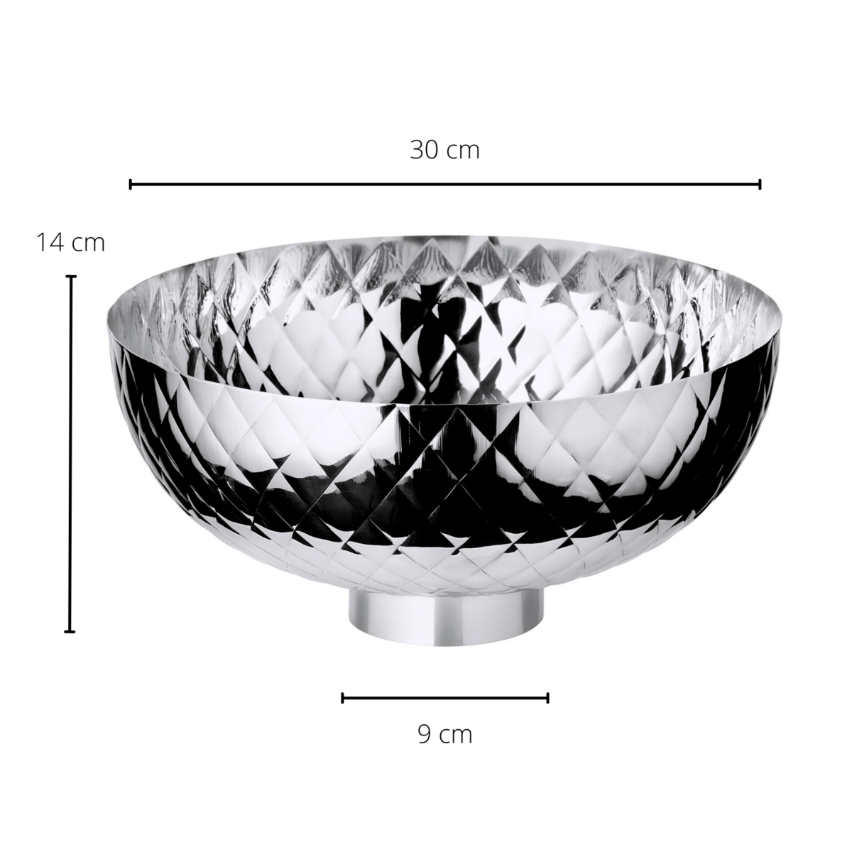 Schale Leonora (Ø 30 cm, Höhe 14 cm), gehämmert, Edelstahl hochglanzpoliert