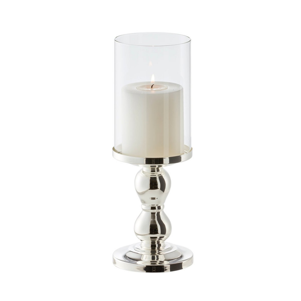 EDZARD Windlicht Mascha, edel versilbert, anlaufgeschützt, Höhe 28 cm, für Kerzen bis Durchmesser 10 cm